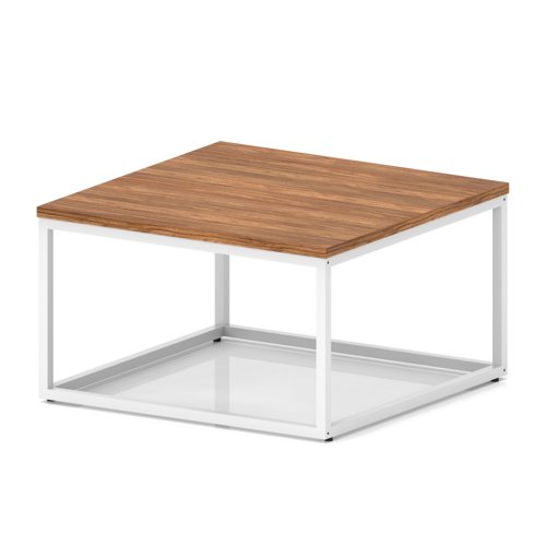 Impulse 800mm Square Coffee Table With Metal Frame Walnut Top White Leg