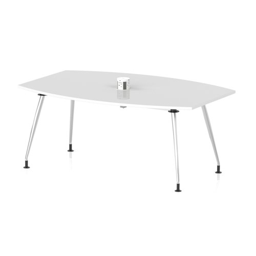 High Gloss Volta 1800mm Writable Boardroom Table With Pop-up Power Module White Top