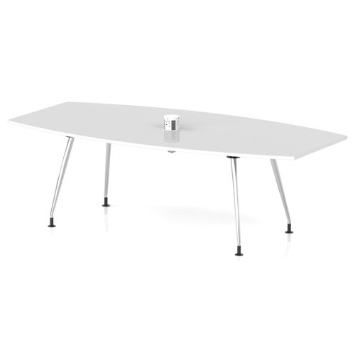 High Gloss Volta 2400mm Writable Boardroom Table With Pop-up Power Module White Top
