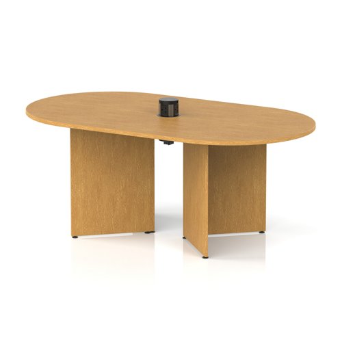 Impulse Volta 1800mm Boardroom Table With Black Pop-up Power Module Oak Top Arrowhead Leg