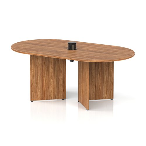 Impulse Volta 1800mm Boardroom Table With Black Pop-up Power Module Walnut Top Arrowhead Leg