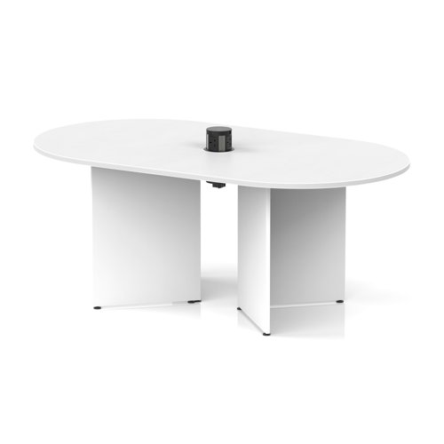 Impulse Volta 1800mm Boardroom Table With Black Pop-up Power Module White Top Arrowhead Leg