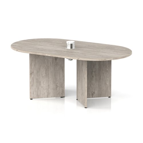 Impulse Volta 1800mm Boardroom Table With White Pop-up Power Module Grey Top Arrowhead Leg