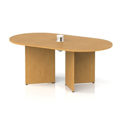 Impulse Volta 1800mm Boardroom Table With White Pop-up Power Module Oak Top Arrowhead Leg