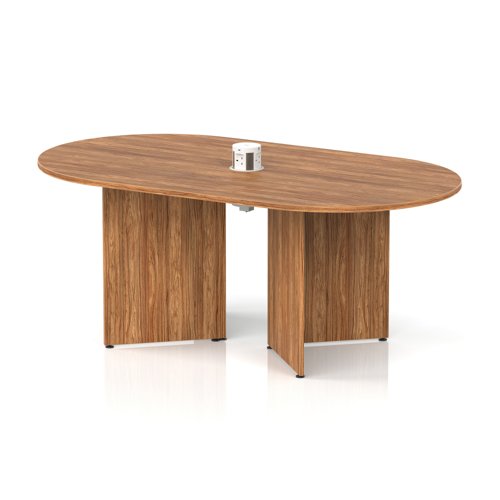 Impulse Volta 1800mm Boardroom Table With White Pop-up Power Module Walnut Top Arrowhead Leg
