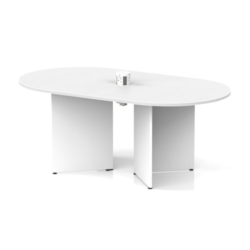 Impulse Volta 1800mm Boardroom Table With White Pop-up Power Module White Top Arrowhead Leg