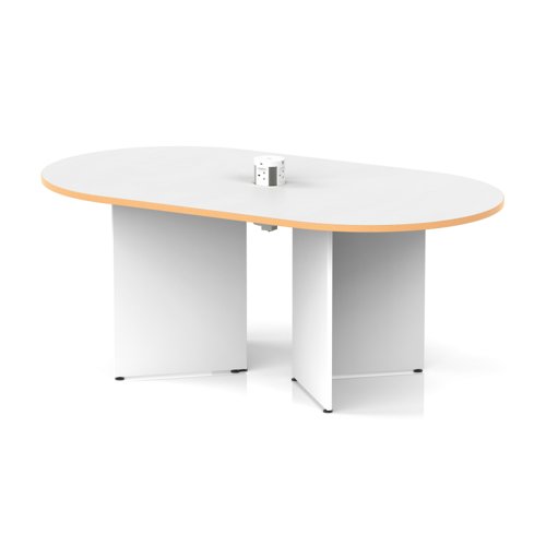 Impulse Volta 1800mm Boardroom Table With White Pop-up Power Module White Top With Natural Wood Edge Arrowhead Leg