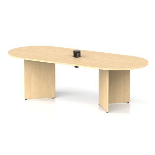 Impulse Volta 2400mm Boardroom Table With Black Pop-up Power Module Maple Top Arrowhead Leg