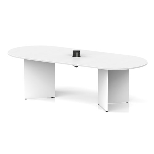 Impulse Volta 2400mm Boardroom Table With Black Pop-up Power Module White Top Arrowhead Leg