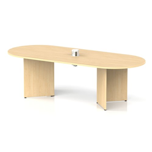 Impulse Volta 2400mm Boardroom Table With White Pop-up Power Module Maple Top Arrowhead Leg
