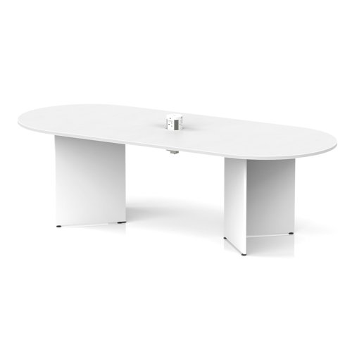 Impulse Volta 2400mm Boardroom Table With White Pop-up Power Module White Top Arrowhead Leg