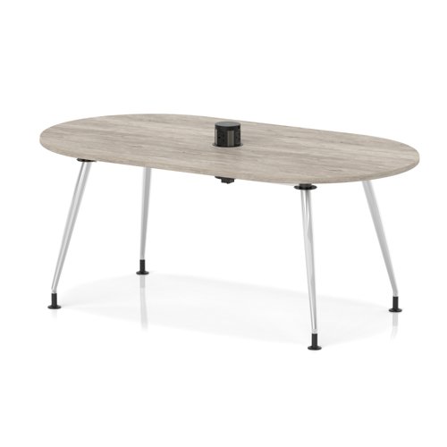 Impulse Volta 1800mm Boardroom Table With Pop-up Power Module With Silver Leg Frame Grey Oak Top