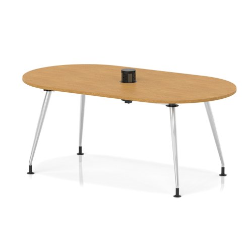 Impulse Volta 1800mm Boardroom Table With Pop-up Power Module With Silver Leg Frame Oak Top