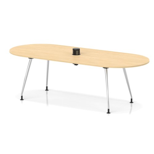 Impulse Volta 2400mm Boardroom Table With Pop-up Power Module With Silver Leg Frame Maple Top
