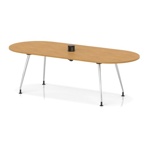 Impulse Volta 2400mm Boardroom Table With Pop-up Power Module With Silver Leg Frame Oak Top