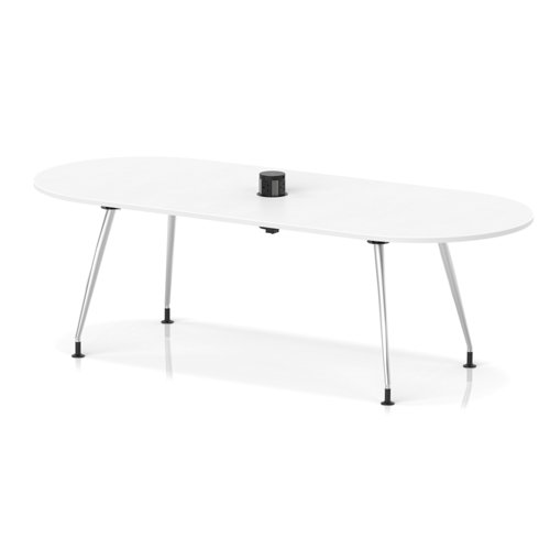 Impulse Volta 2400mm Boardroom Table With Pop-up Power Module With Silver Leg Frame White Top