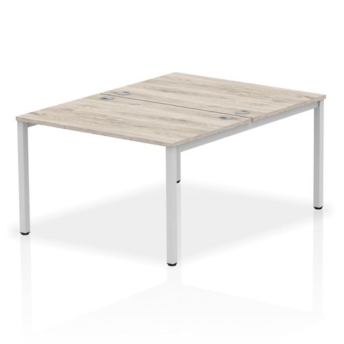 17170DY - Impulse Back-to-Back 2 Person Bench Desk W1200 x D1600 x H730mm With Cable Ports Grey Oak Finish Silver Frame - IB00101