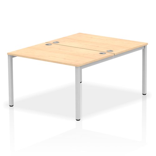 Impulse Back-to-Back 2 Person Bench Desk W1200 x D1600 x H730mm With Cable Ports Maple Finish Silver Frame - IB00102