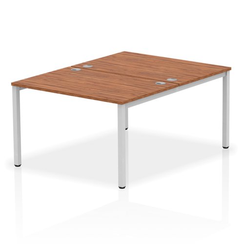 17191DY - Impulse Back-to-Back 2 Person Bench Desk W1200 x D1600 x H730mm With Cable Ports Walnut Finish Silver Frame - IB00104