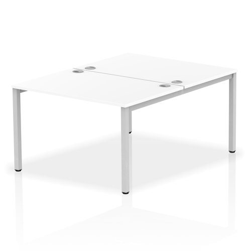 Impulse Back-to-Back 2 Person Bench Desk W1200 x D1600 x H730mm With Cable Ports White Finish Silver Frame - IB00105