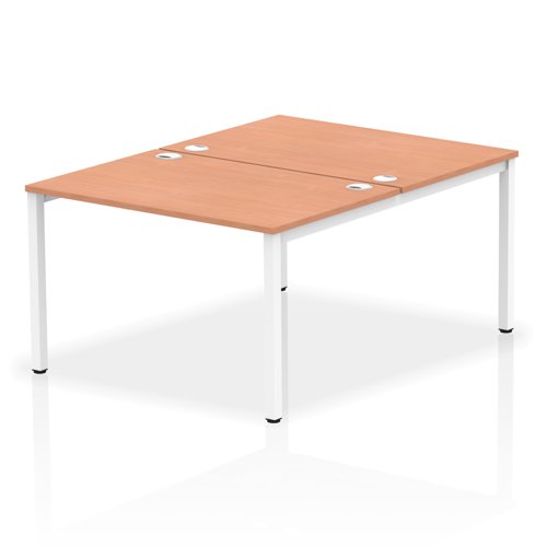 Impulse Back-to-Back 2 Person Bench Desk W1200 x D1600 x H730mm With Cable Ports Beech Finish White Frame - IB00106