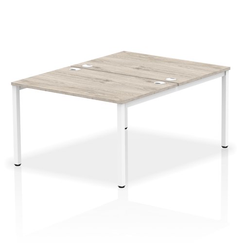 17212DY - Impulse Back-to-Back 2 Person Bench Desk W1200 x D1600 x H730mm With Cable Ports Grey Oak Finish White Frame - IB00107