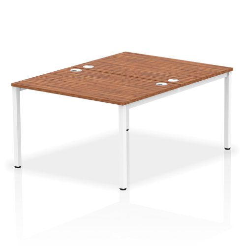 Impulse Back-to-Back 2 Person Bench Desk W1200 x D1600 x H730mm With Cable Ports Walnut Finish White Frame - IB00110