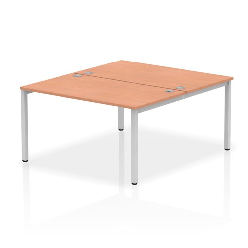 Impulse Back-to-Back 2 Person Bench Desk W1400 x D1600 x H730mm With Cable Ports Beech Finish Silver Frame - IB00112