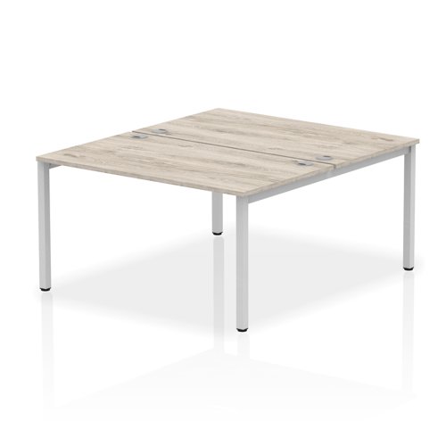 Impulse Back-to-Back 2 Person Bench Desk W1400 x D1600 x H730mm With Cable Ports Grey Oak Finish Silver Frame - IB00113
