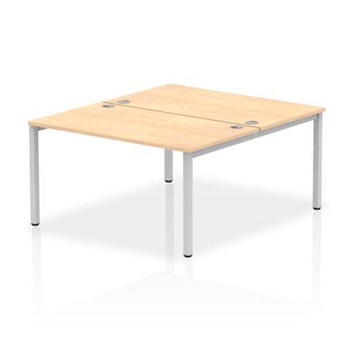 17261DY - Impulse Back-to-Back 2 Person Bench Desk W1400 x D1600 x H730mm With Cable Ports Maple Finish Silver Frame - IB00114