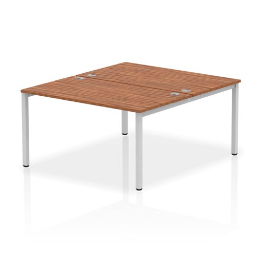 17275DY - Impulse Back-to-Back 2 Person Bench Desk W1400 x D1600 x H730mm With Cable Ports Walnut Finish Silver Frame - IB00116