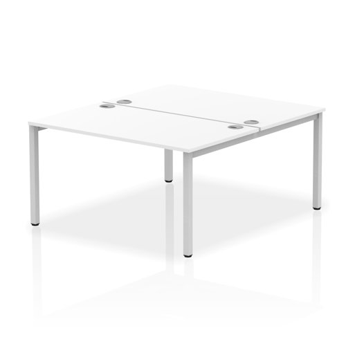 Impulse Back-to-Back 2 Person Bench Desk W1400 x D1600 x H730mm With Cable Ports White Finish Silver Frame - IB00117