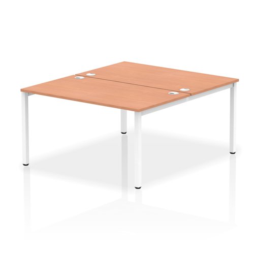 17289DY - Impulse Back-to-Back 2 Person Bench Desk W1400 x D1600 x H730mm With Cable Ports Beech Finish White Frame - IB00118