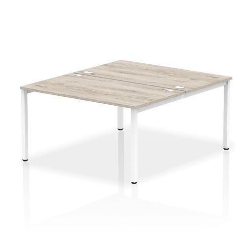 Impulse Back-to-Back 2 Person Bench Desk W1400 x D1600 x H730mm With Cable Ports Grey Oak Finish White Frame - IB00119