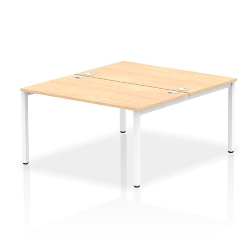 17303DY - Impulse Back-to-Back 2 Person Bench Desk W1400 x D1600 x H730mm With Cable Ports Maple Finish White Frame - IB00120