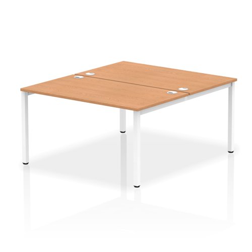 Impulse Back-to-Back 2 Person Bench Desk W1400 x D1600 x H730mm With Cable Ports Oak Finish White Frame - IB00121