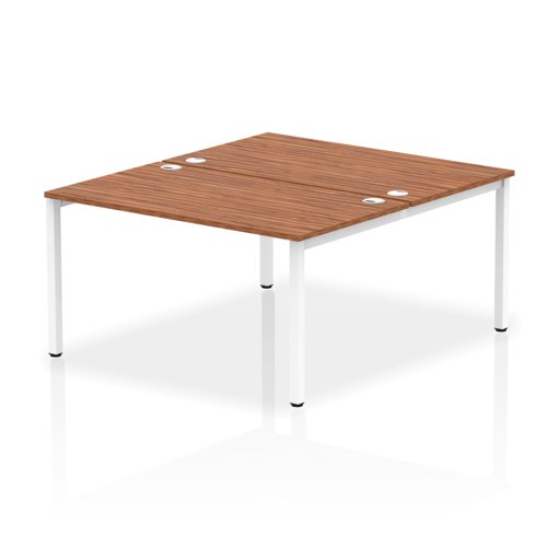 Impulse Back-to-Back 2 Person Bench Desk W1400 x D1600 x H730mm With Cable Ports Walnut Finish White Frame - IB00122