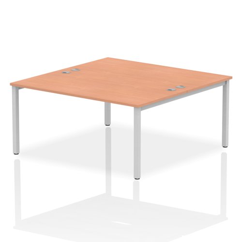 Impulse Back-to-Back 2 Person Bench Desk W1600 x D1600 x H730mm With Cable Ports Beech Finish Silver Frame - IB00124