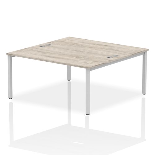 Impulse Back-to-Back 2 Person Bench Desk W1600 x D1600 x H730mm With Cable Ports Grey Oak Finish Silver Frame - IB00125