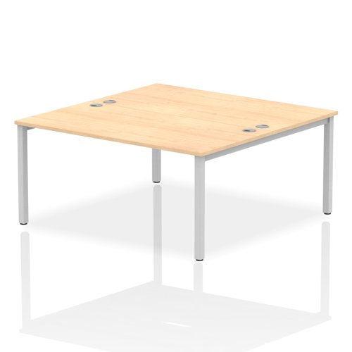 Impulse Back-to-Back 2 Person Bench Desk W1600 x D1600 x H730mm With Cable Ports Maple Finish Silver Frame - IB00126