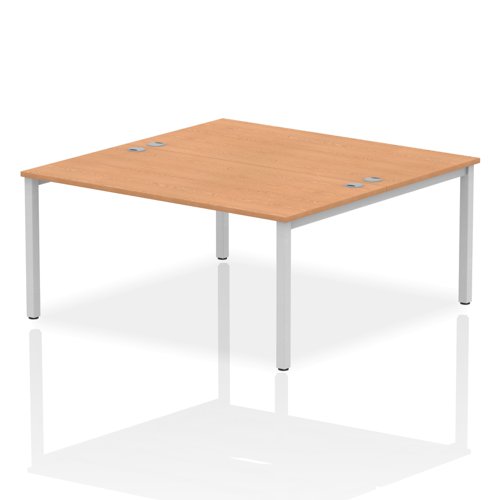 Impulse Back-to-Back 2 Person Bench Desk W1600 x D1600 x H730mm With Cable Ports Oak Finish Silver Frame - IB00127