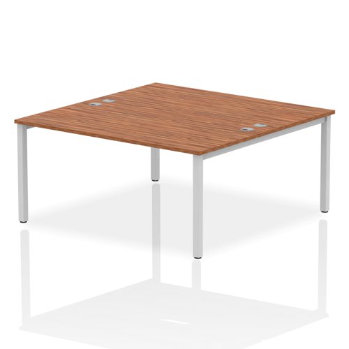 Impulse Back-to-Back 2 Person Bench Desk W1600 x D1600 x H730mm With Cable Ports Walnut Finish Silver Frame - IB00128