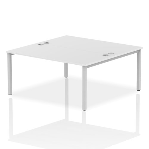 Impulse Back-to-Back 2 Person Bench Desk W1600 x D1600 x H730mm With Cable Ports White Finish Silver Frame - IB00129
