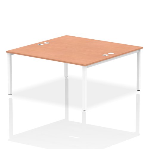 Impulse Back-to-Back 2 Person Bench Desk W1600 x D1600 x H730mm With Cable Ports Beech Finish White Frame - IB00130