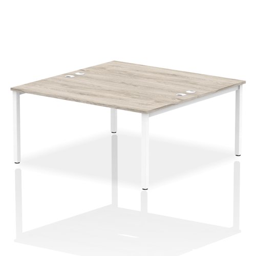 Impulse Back-to-Back 2 Person Bench Desk W1600 x D1600 x H730mm With Cable Ports Grey Oak Finish White Frame - IB00131