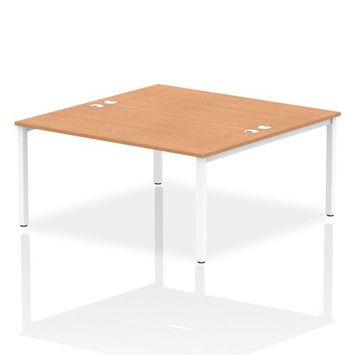 Impulse Back-to-Back 2 Person Bench Desk W1600 x D1600 x H730mm With Cable Ports Oak Finish White Frame - IB00133
