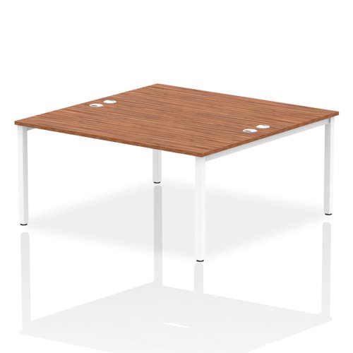 Impulse Back-to-Back 2 Person Bench Desk W1600 x D1600 x H730mm With Cable Ports Walnut Finish White Frame - IB00134