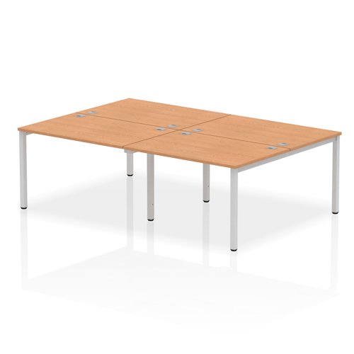 Impulse Back-to-Back 4 Person Bench Desk W1200 x D1600 x H730mm With Cable Ports Oak Finish Silver Frame - IB00139