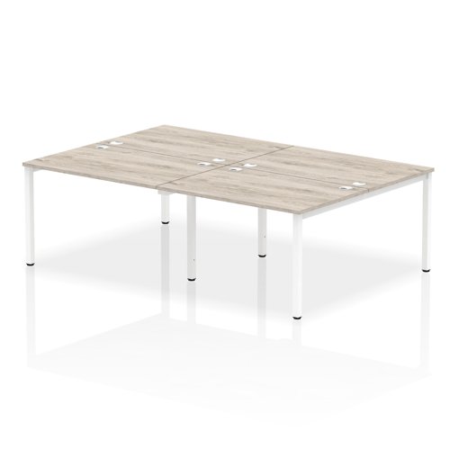 Impulse Back-to-Back 4 Person Bench Desk W1200 x D1600 x H730mm With Cable Ports Grey Oak Finish White Frame - IB00143