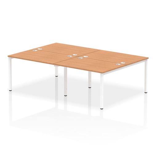 Impulse Back-to-Back 4 Person Bench Desk W1200 x D1600 x H730mm With Cable Ports Oak Finish White Frame - IB00145